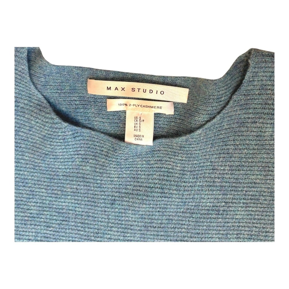 Max Studio Womens 100% 2-Ply Cashmere Ribbed Panel Sweater Teal Blue Small - Picture 5 of 6